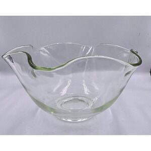 Vintage 1940's Indiana Glass Hertitage Clear Glass Ruffled Rim Centerpiece Bowl